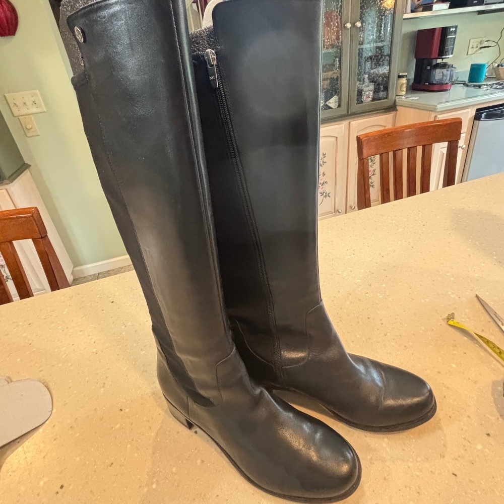 Marc Fisher Black Leather Stretch Knee High Boots 8M